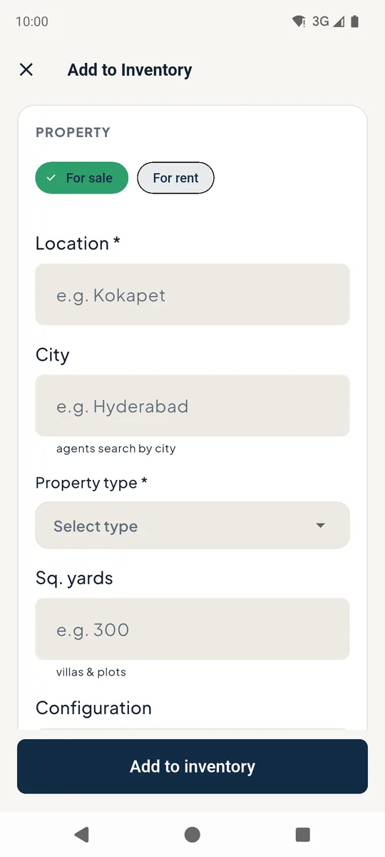 Add to inventory form