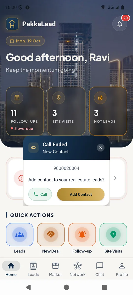 After-call popup for a new number