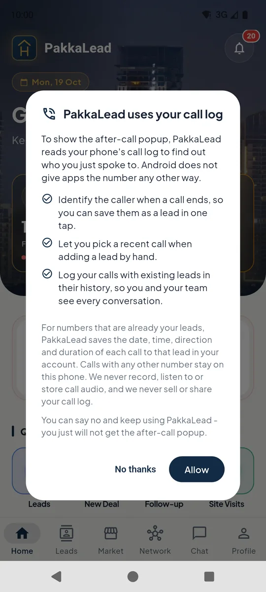Call log explanation dialog