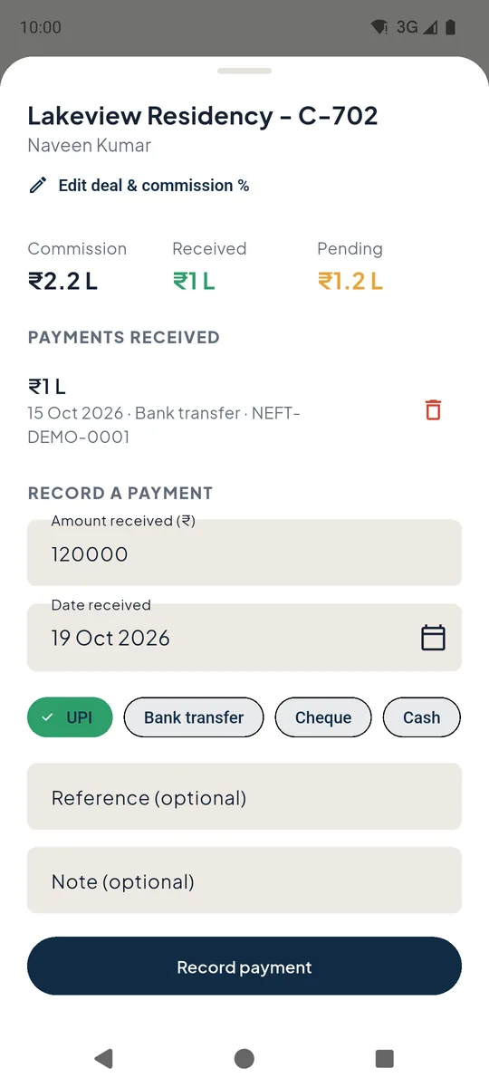 Record a commission payment