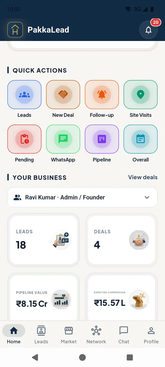 Quick actions and business stats