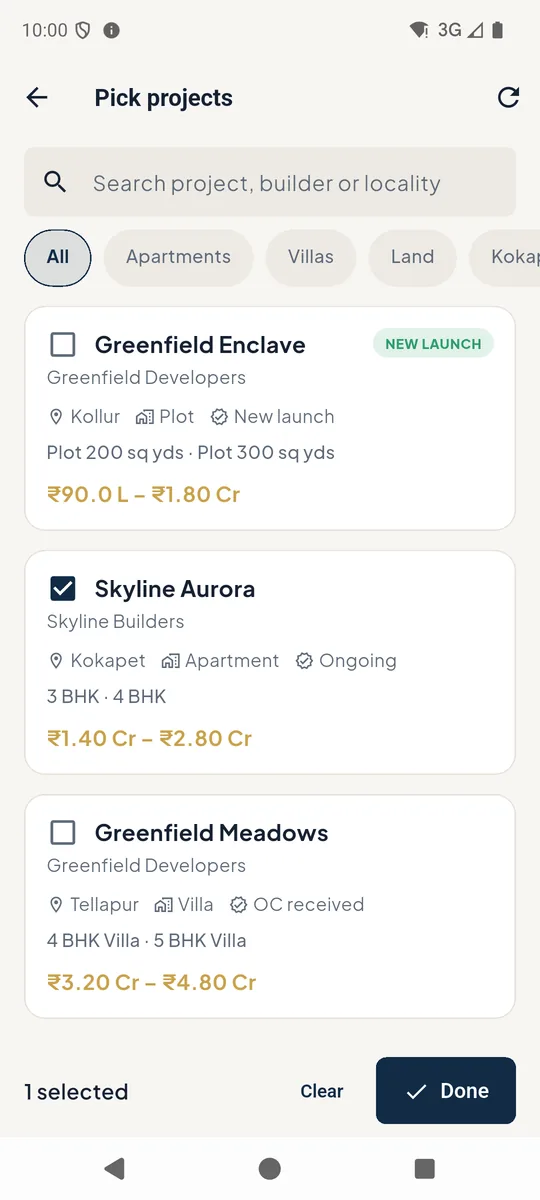 Pick projects for the customer