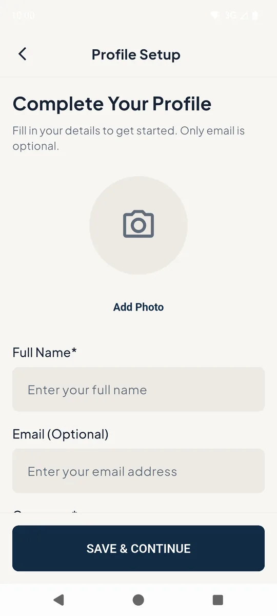 Profile setup form