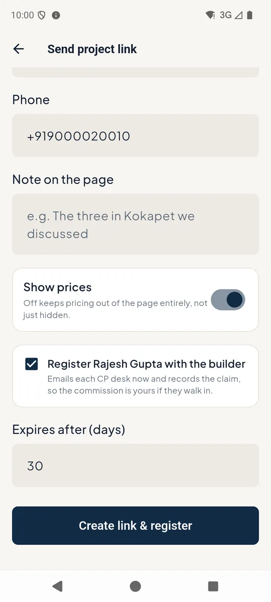 Register the lead with the builder