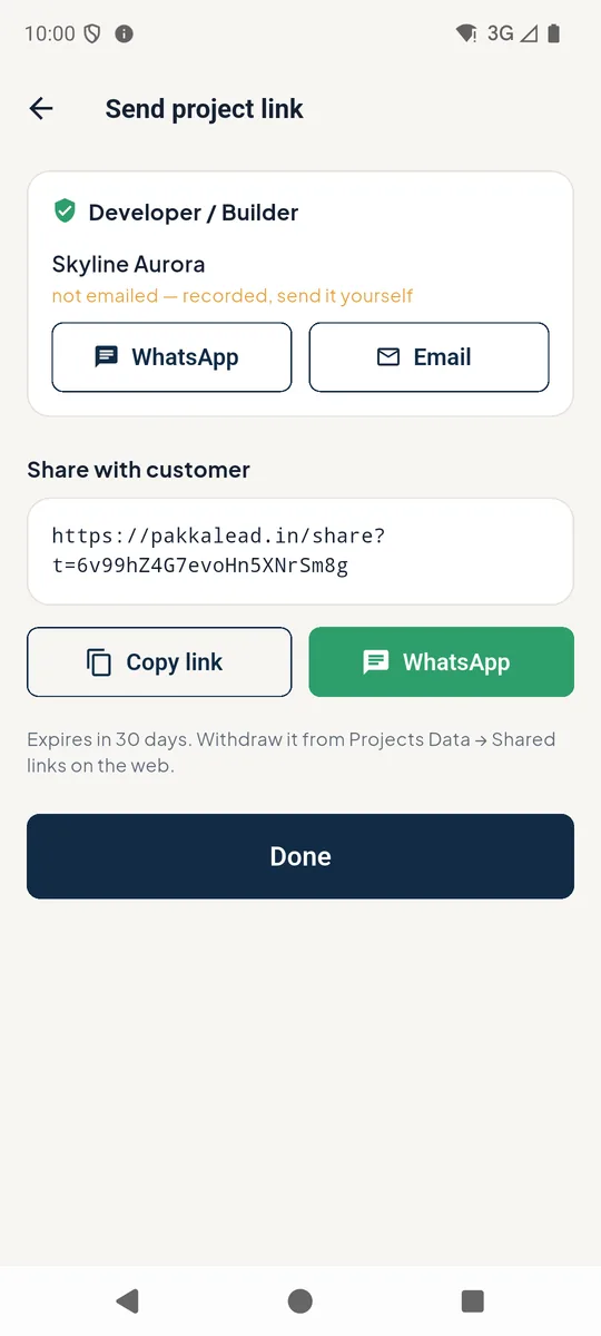 Share the project link with the customer