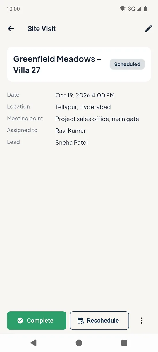 Site visit details