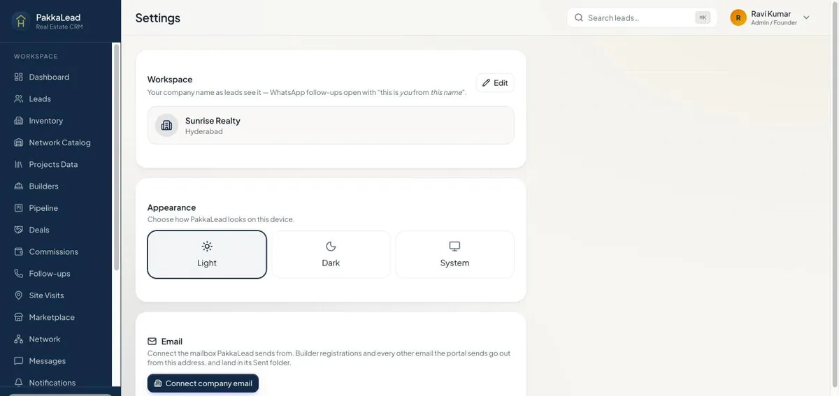 Settings on the web