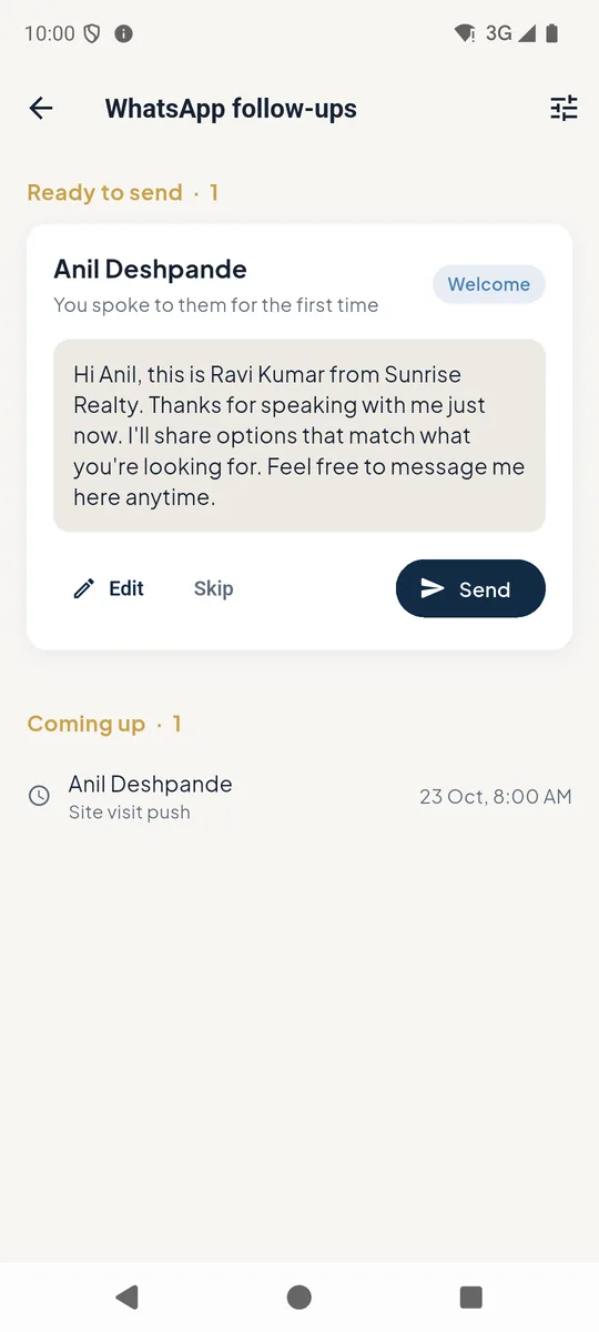 WhatsApp follow-ups ready to send