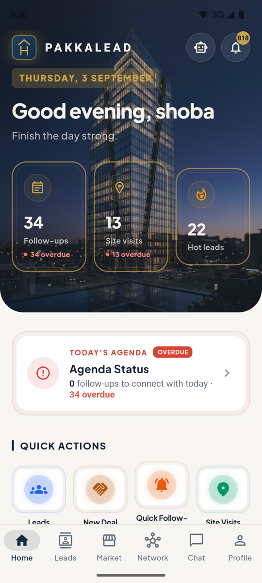 PakkaLead home dashboard